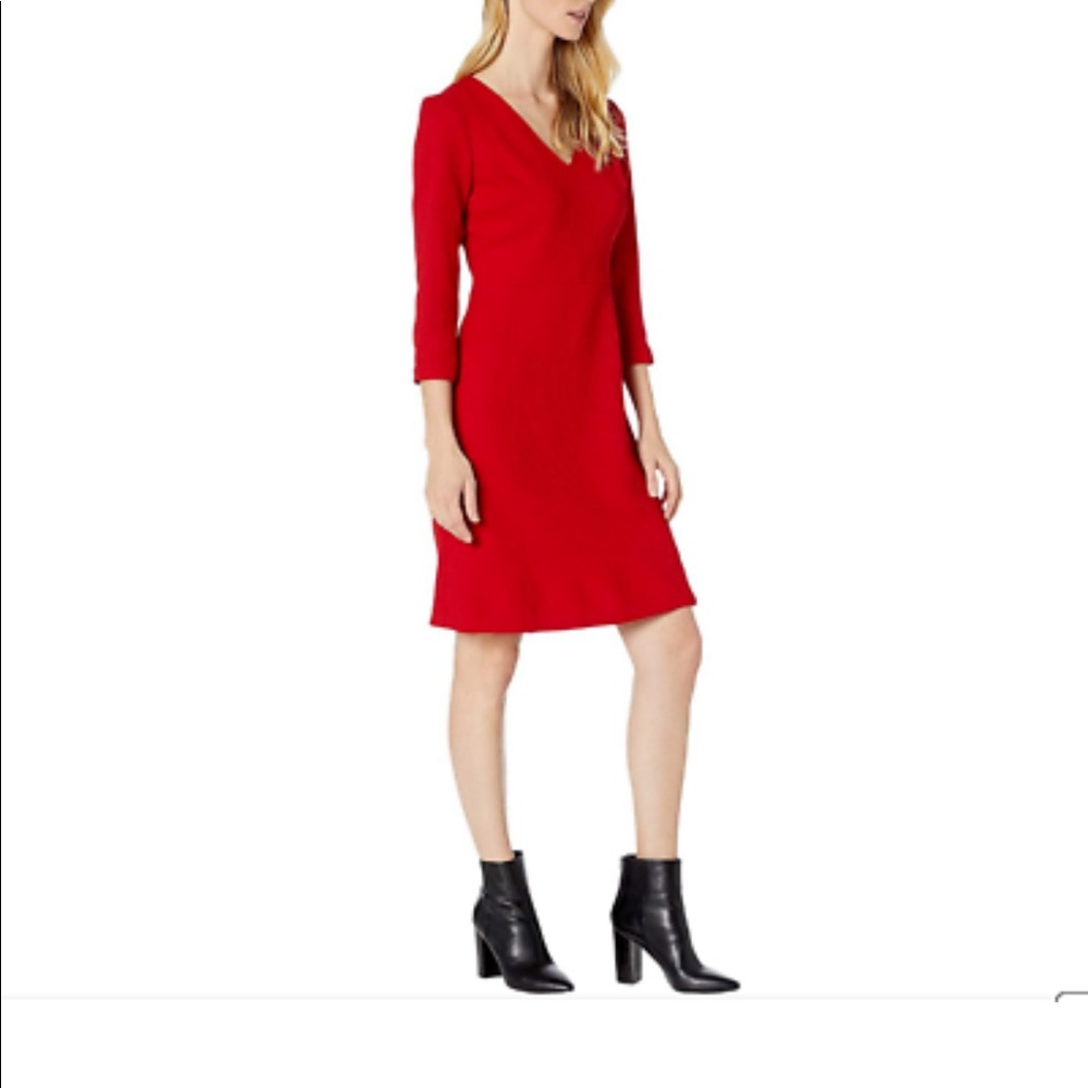 LAUREN RALPH LAUREN Women’s Red Fit & Flare 3/4 Sleeve Sheath Party Dress.